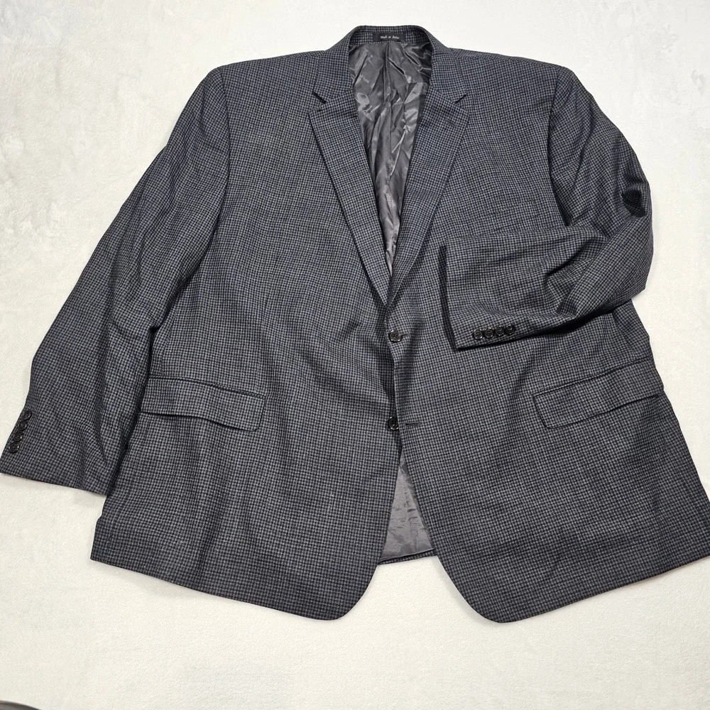 Lauren Ralph Lauren Sport Coat Mens 54R Grey Blue Houndstooth Wool Blend Preppy